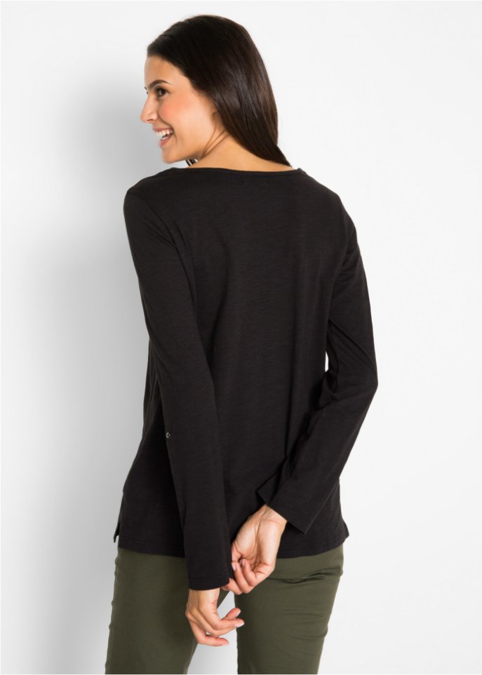 Leichtes Baumwoll Langarm-Shirt mit Knopfleiste