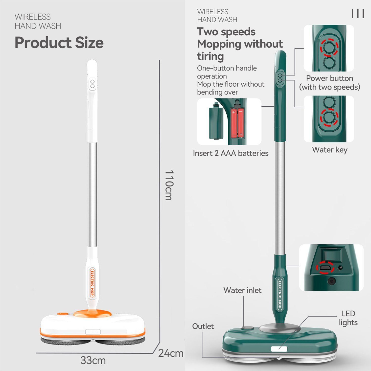 IBETTER Wischmopp Akku-Wischmopp, Akku-Spray-Mopp,30 W,kabelloser Elektro-Mopp, 30,00 W