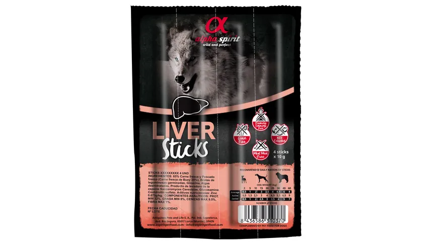 alpha spirit Dog Hundesnack Sticks Leber 4er-Blister 36 g