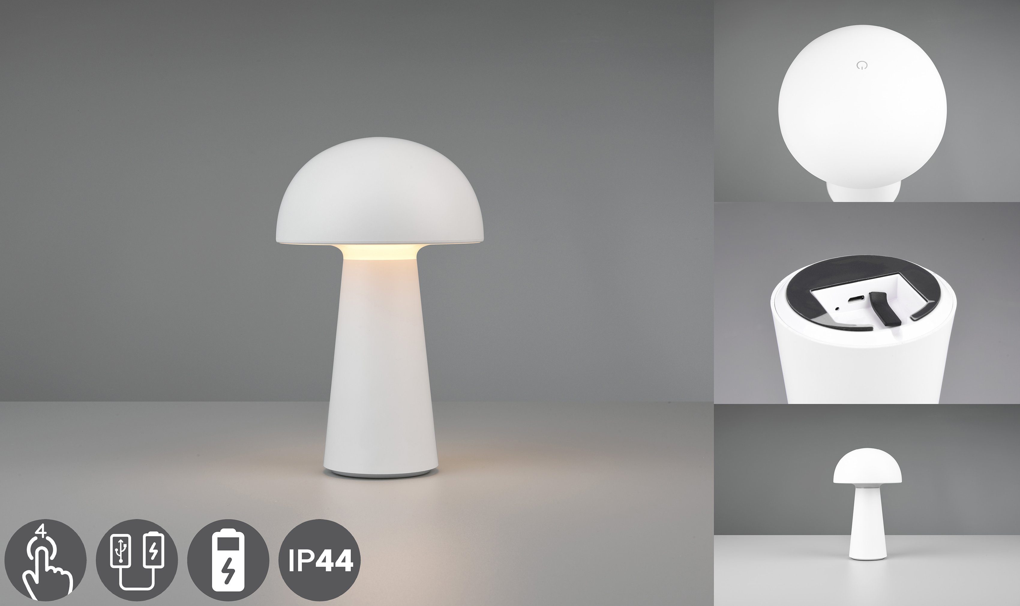 TRIO Leuchten LED Außen-Tischleuchte Lennon, Dimmfunktion, LED fest integriert, Warmweiß, LED Outdoor Tischlampe, 4-fach Touchdimmer, Ladefunktion per USB, IP44