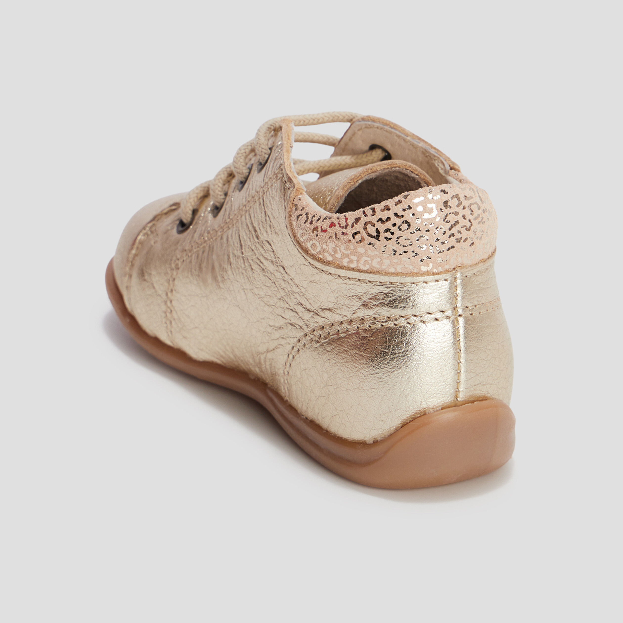 Bottillons à lacets métallisés en cuir jaune or bébé fille | La Halle