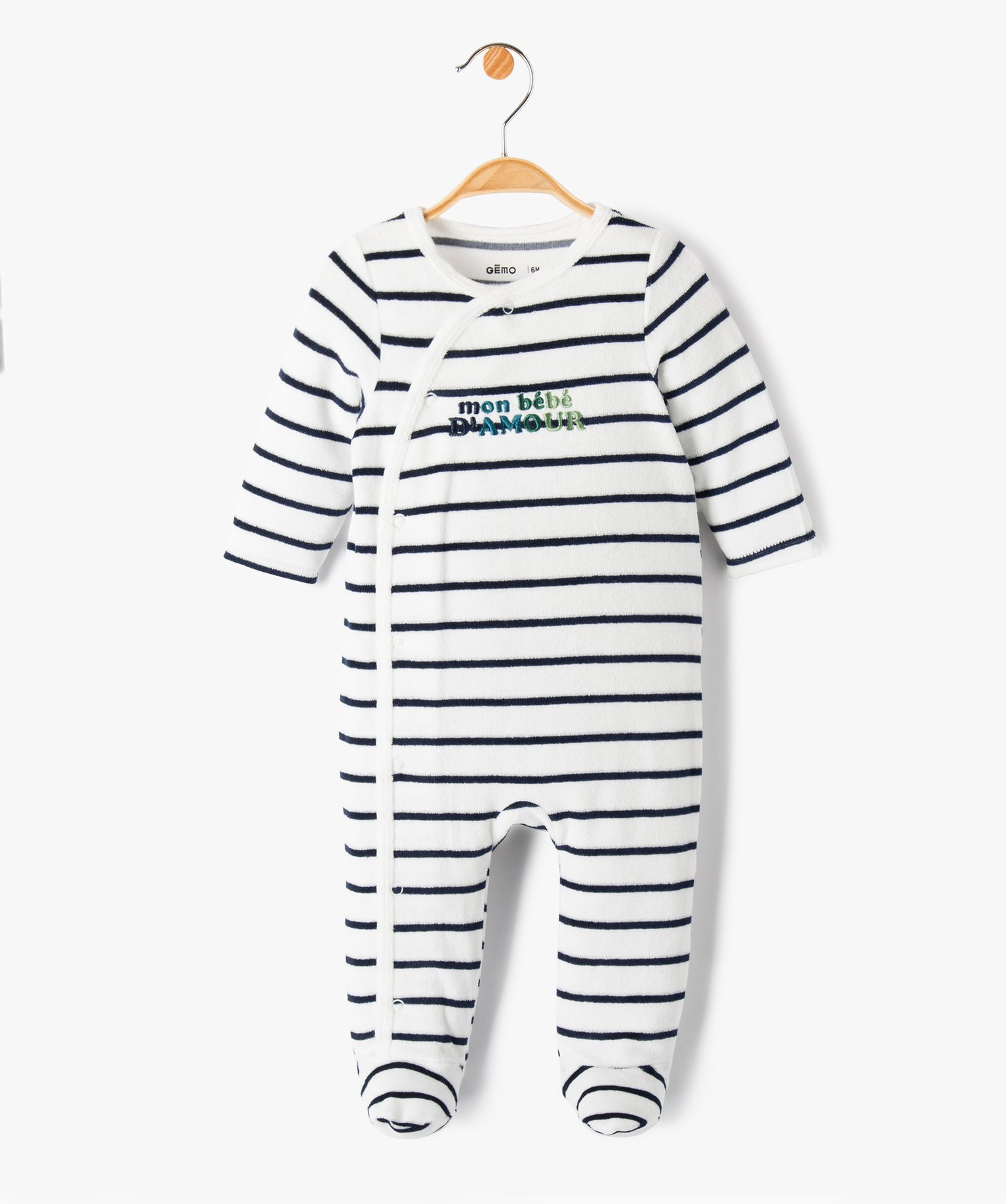 Pyjama bébé en velours avec ouverture devant et message br... ecru | GEMO