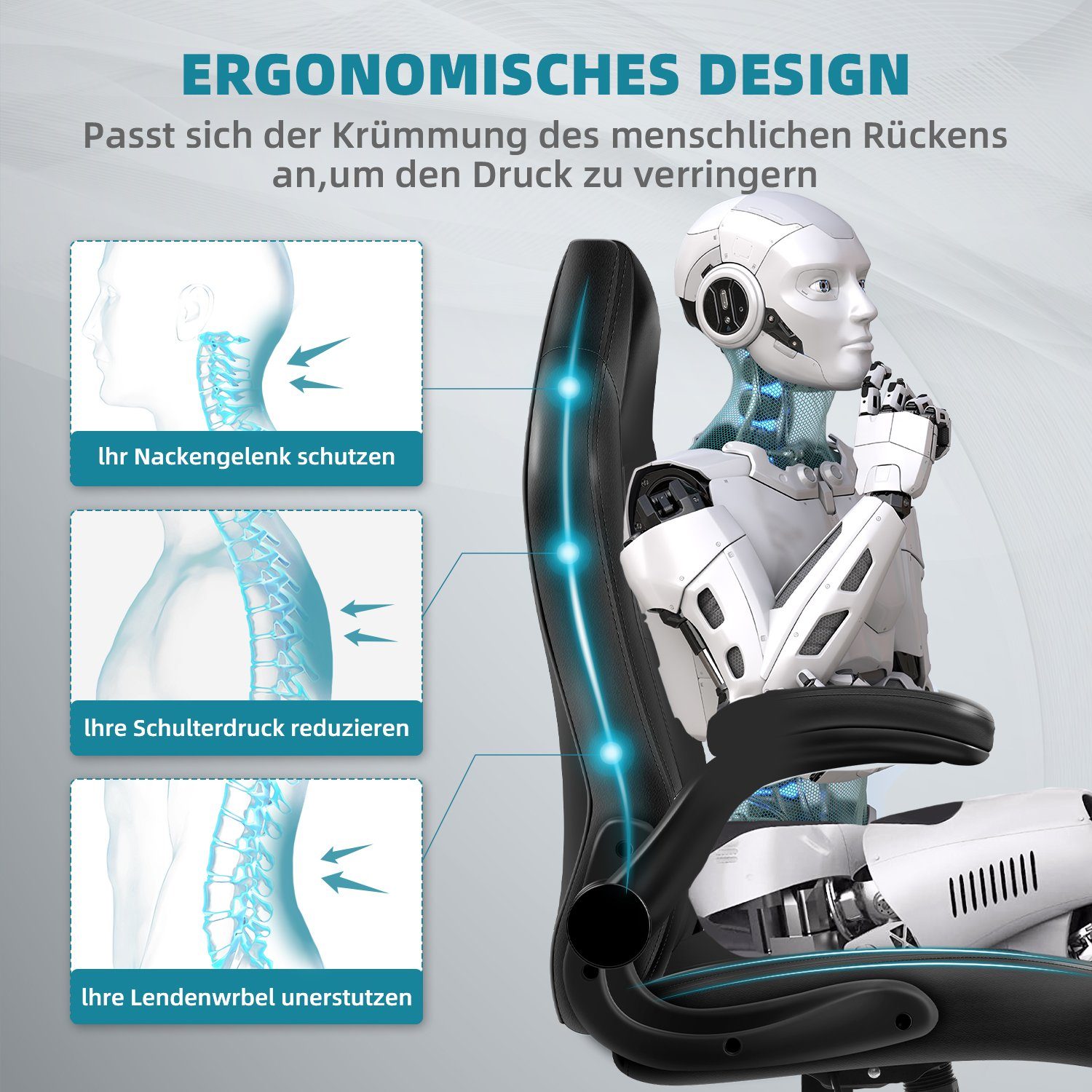 Aiidoits Gaming-Stuhl Bürostuhl, Gaming Stuhl, Chefsessel Gaming Sessel Computerstuhl (Packung), 90° klappbare Armlehne