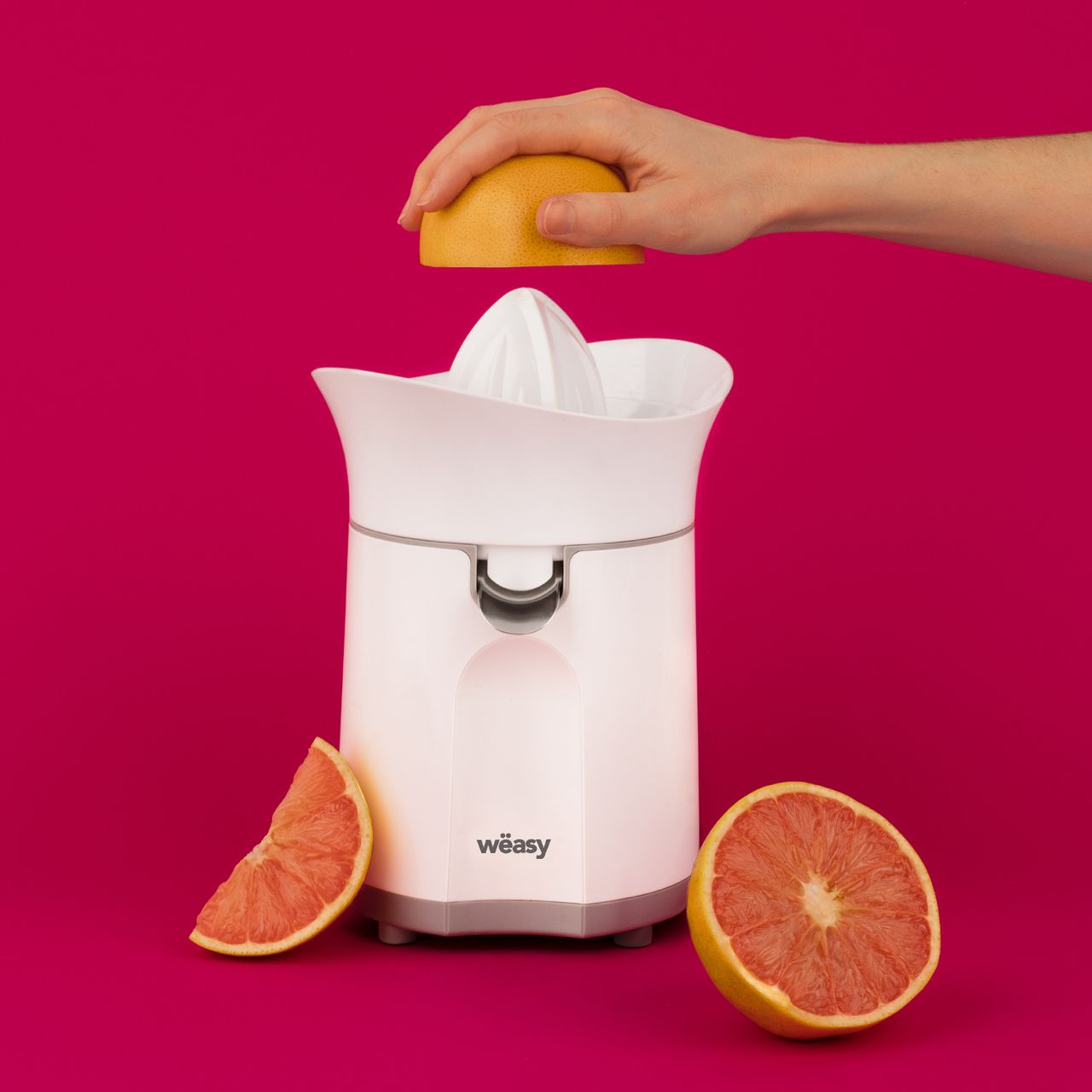 Weasy Wëasy Elektrische Zitruspresse CITRU6 BPA-frei, 2 Kegel, spülmaschinenfest, Orangen-, Zitronen-, Grapefruitsaft, 85W