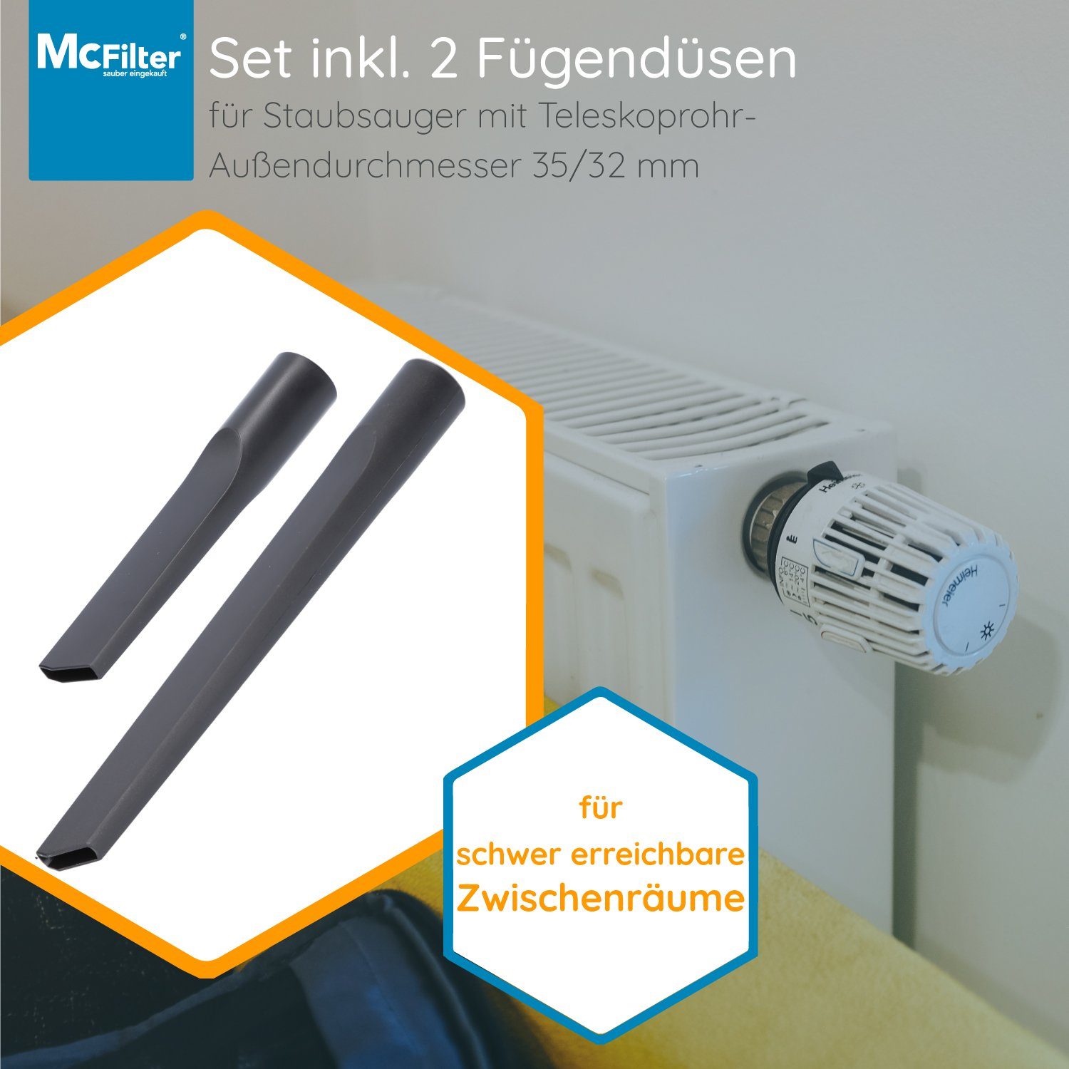 McFilter Staubsaugerdüsen-Set Universal 12-teilig, Zubehör für alle Staubsauger mit 32/35mm Anschlussdurchmesser, inkl. Adapter, (12-tlg), mit Polsterdüse, Fugendüse, Flachpolsterdüse, Möbelpinsel, Möbelbürste