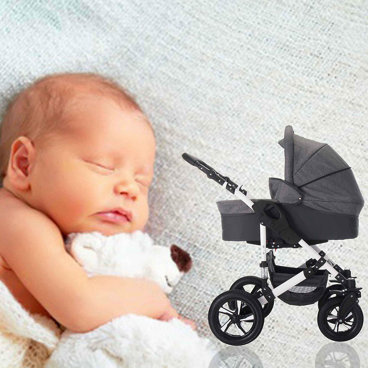 Florida | 3 in 1 Kombi Kinderwagen Komplettset | Hartgummireifen Kombikinderwagen