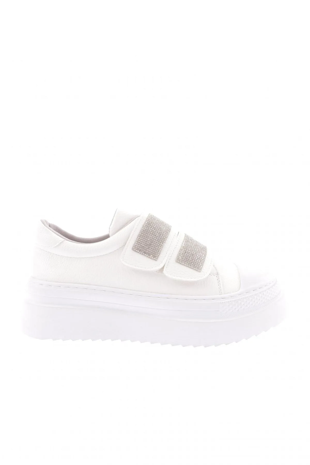 DGN  898-23y Weißer Dolce Damen Sneaker - 2 Klettbänder, dicke Sohle mit silbernen Steinen