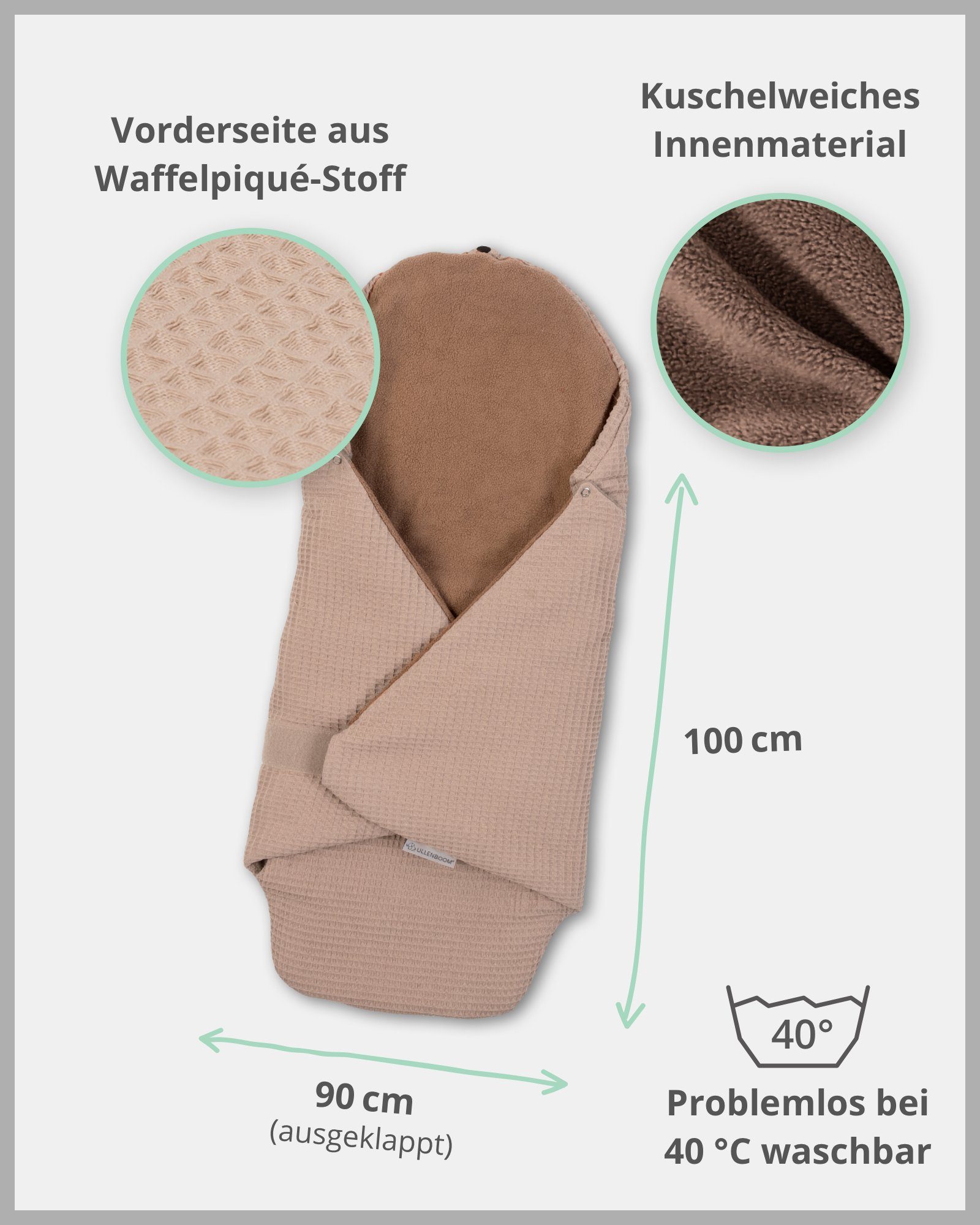 Einschlagdecke Für die Babyschale und Autositz, Sand, TOG-Wert 2,5, ULLENBOOM ®, Optimal für Frühling, Herbst und Winter, Made in EU