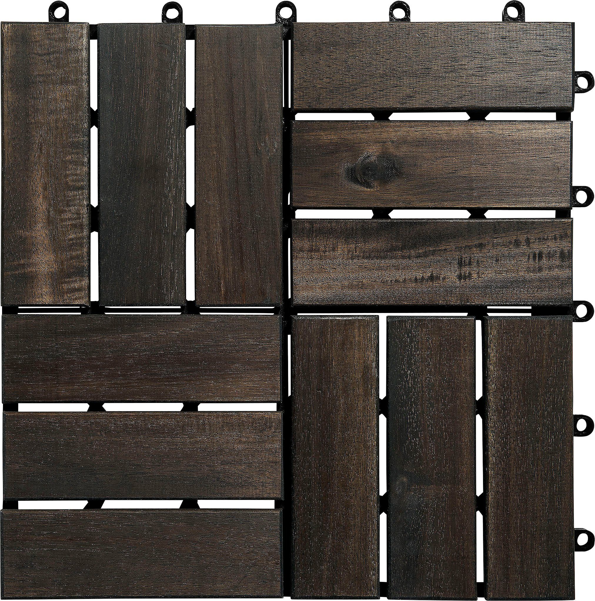 Gartenfreude Holzfliesen, Set, 10 St., 0,9 m², Akazienholz, wetterfest, mit Klickfunktion