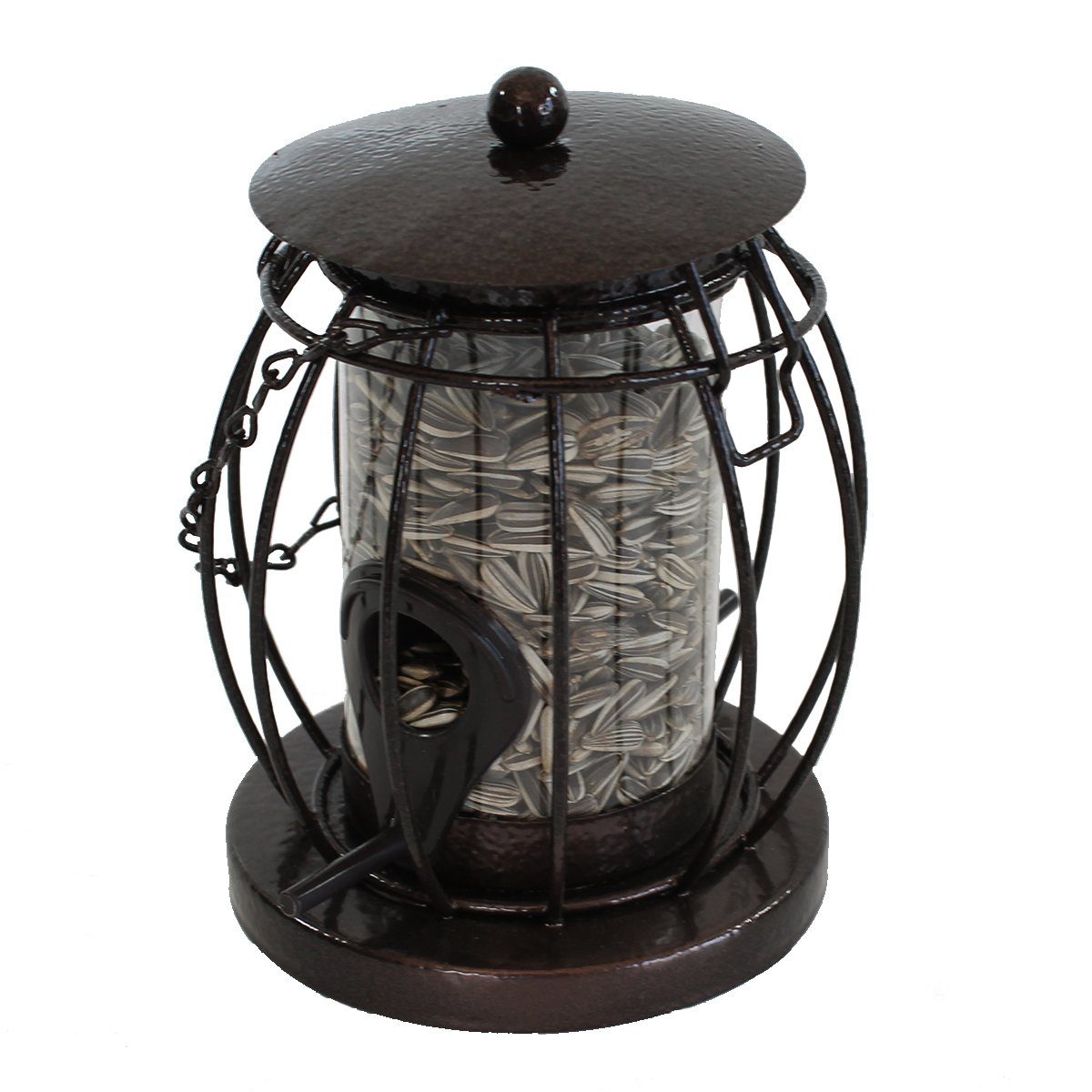colourliving Futterspender Robuste Metall-Vogelfutterstation zum hängen Futtersäule für Vögel, Hammerschlag optik, 2 Anflug-Futterstangen, Futter ist überdacht