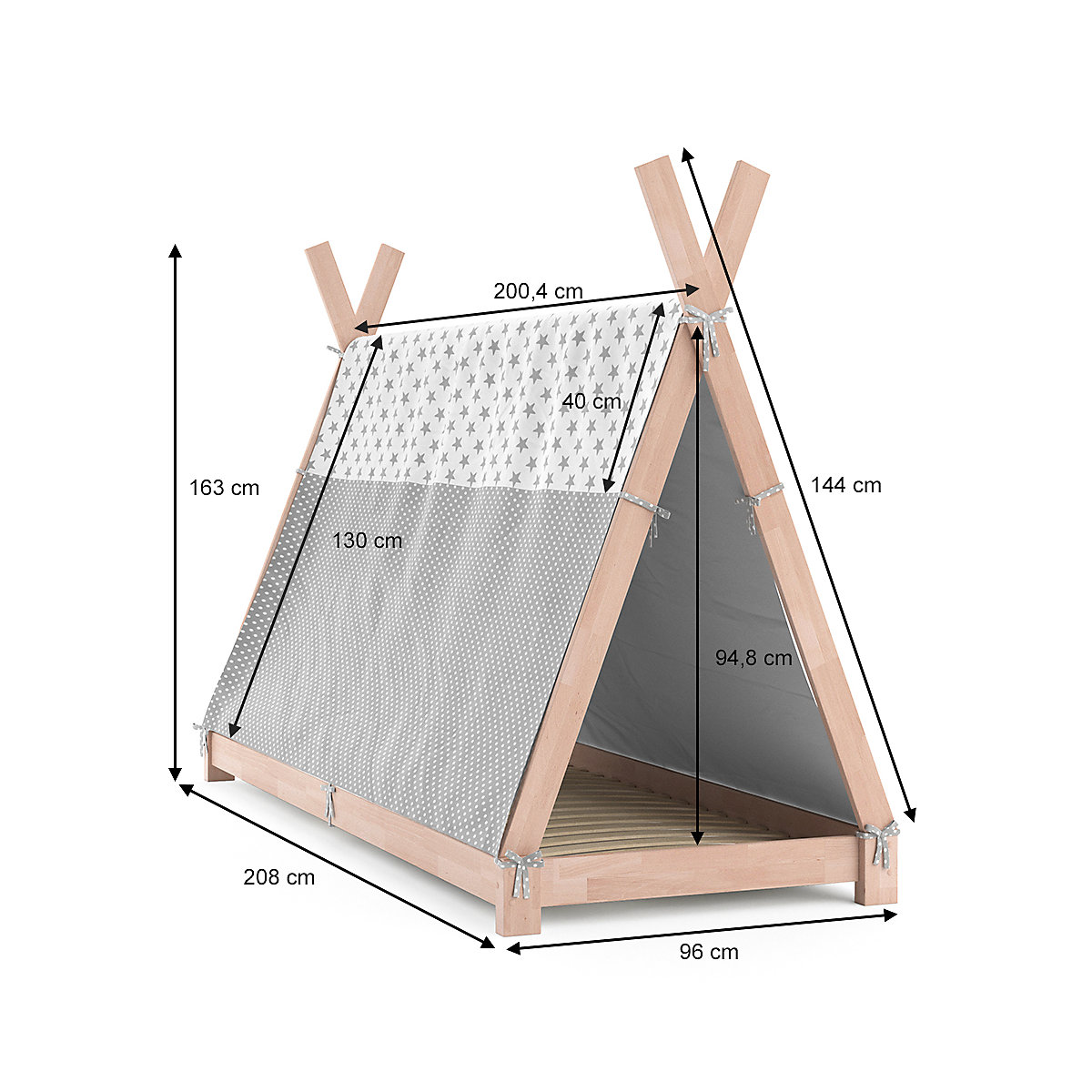 Kinderbett Hausbett Tipi + Überwurf 90x200cm Indianerzelt Indianerbett