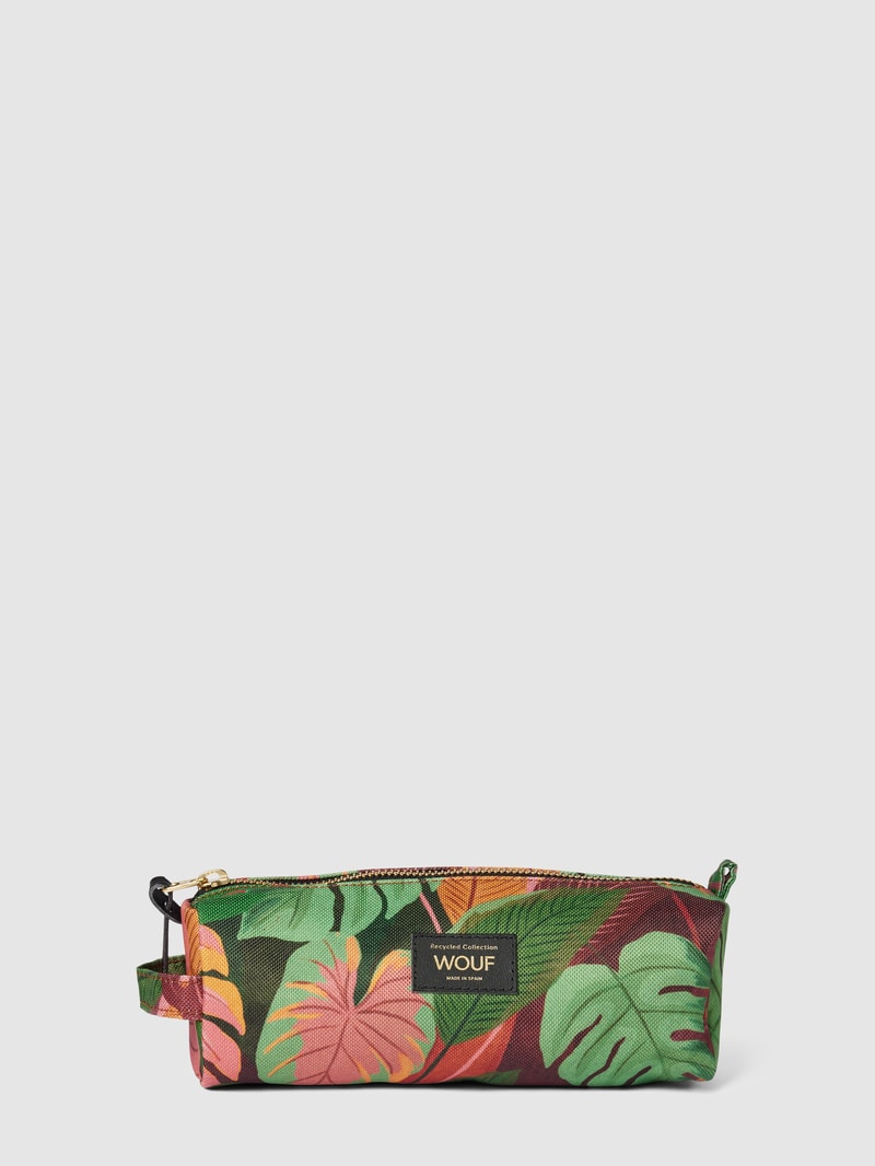 Kosmetiktasche mit Label-Patch Modell 'Mia' in olivgrün