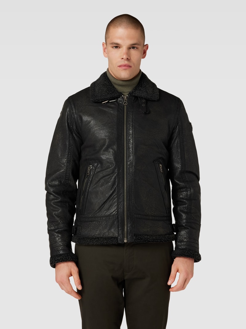Lederjacke aus echtem Leder mit Label-Detail Modell 'MAIRFORCE' in dunkelgrau