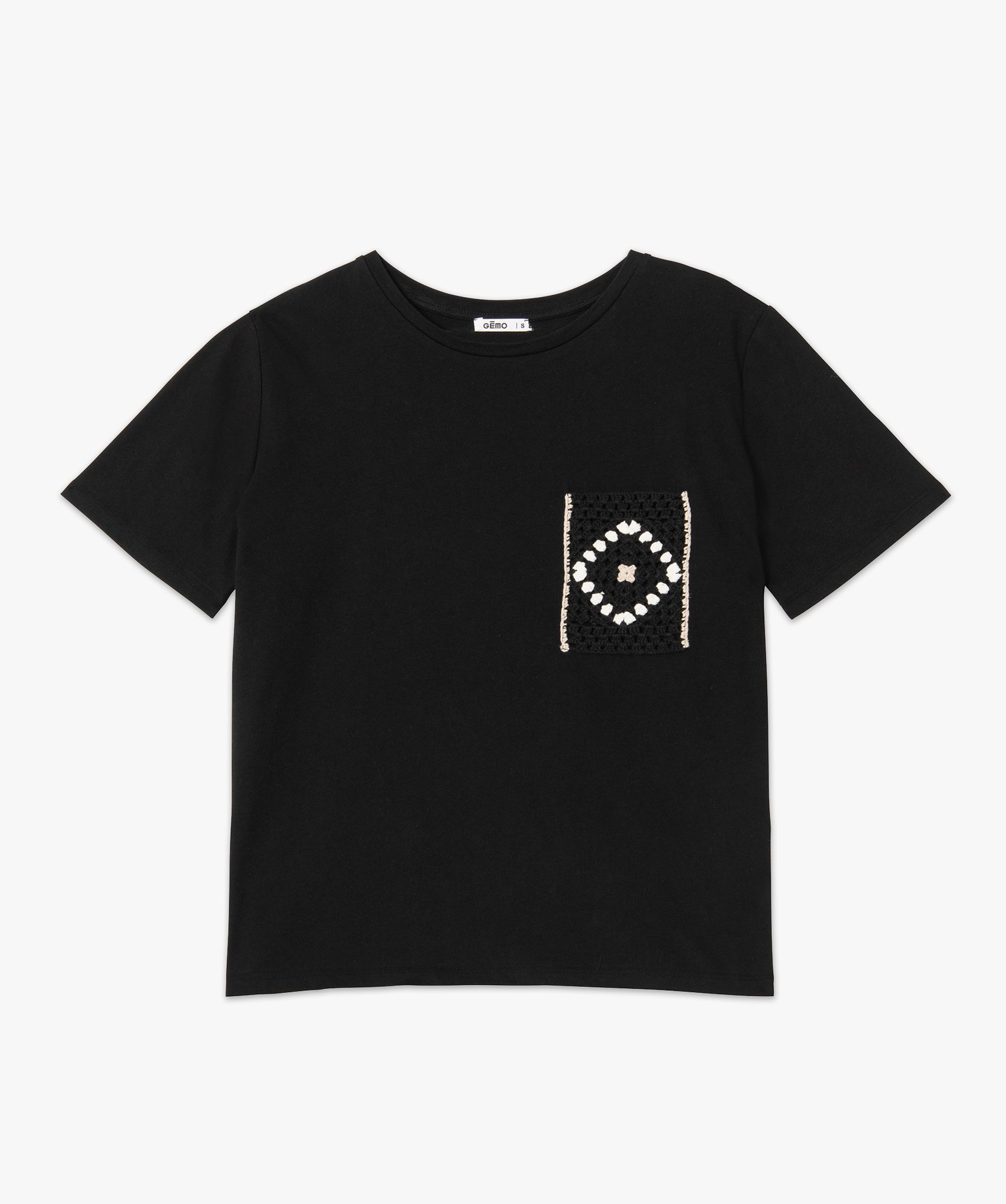 Tee-shirt femme à manches courtes avec poche poitrine brodée noir | GEMO
