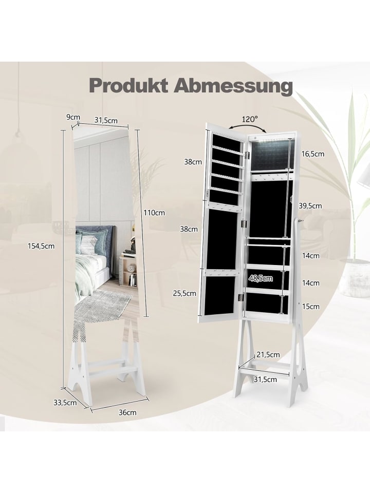 COSTWAY Schmuckschrank mit LED & Spiegel in Weiß günstig kaufen onesize