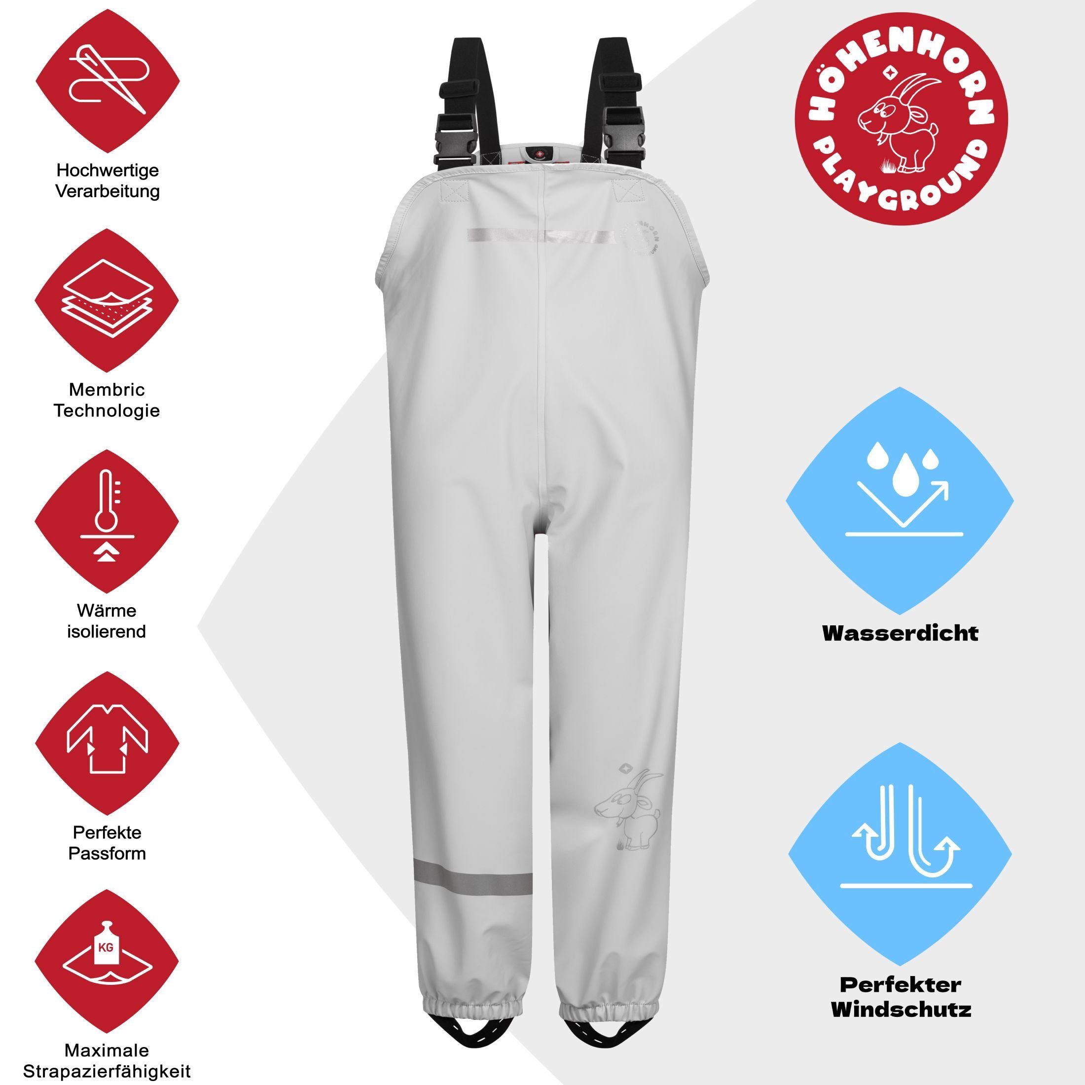 Höhenhorn Regenhose Matschpfütze Kinder wasserdichte Matschhose Regenlatzhose Winddicht Hosenträger Längenverstellbar