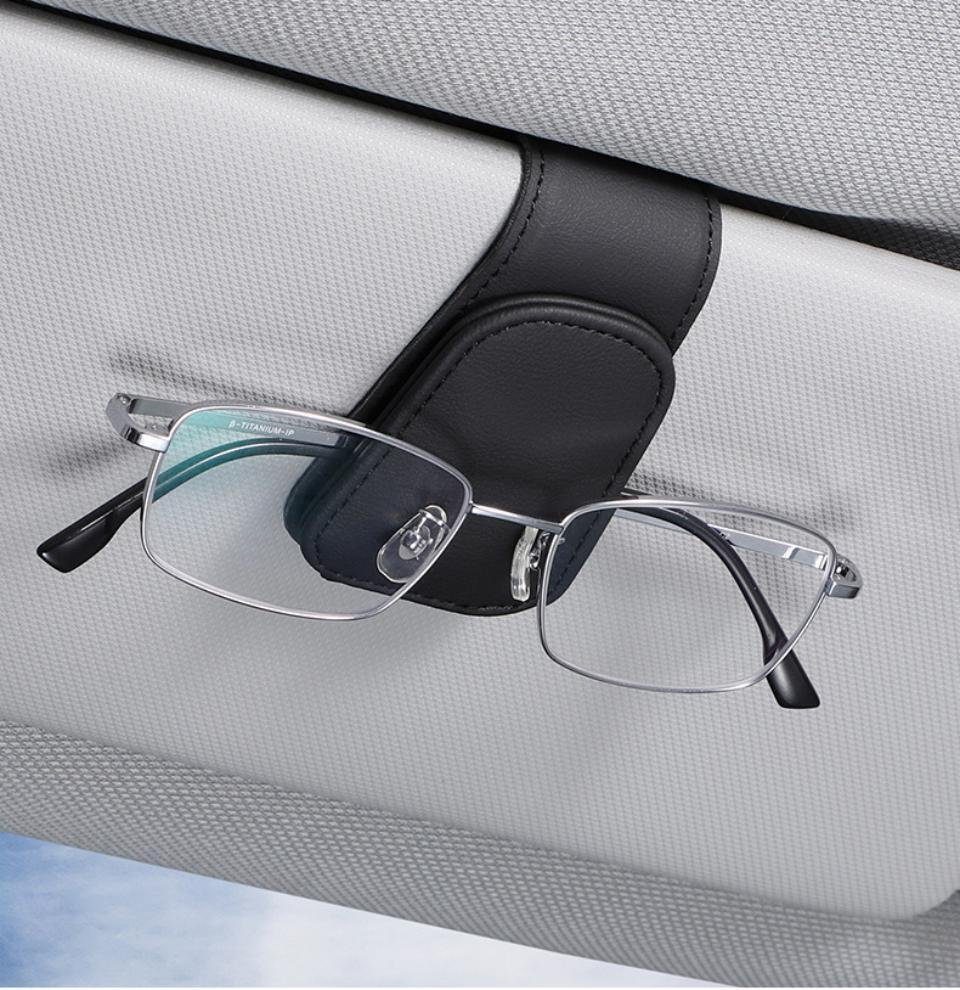 KLLGIA Brillenetui Brillen Halter Für Auto Sonnenbrille, Leder Sonnenbrille Halter
