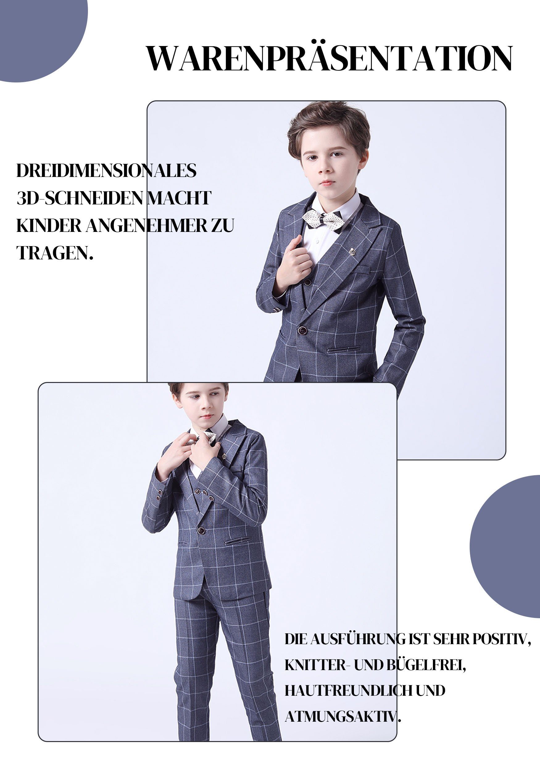 TOPMELON Kinderanzug Jungenanzug Gentleman(Set-4tlg) Hemd Weste Blazer Hose