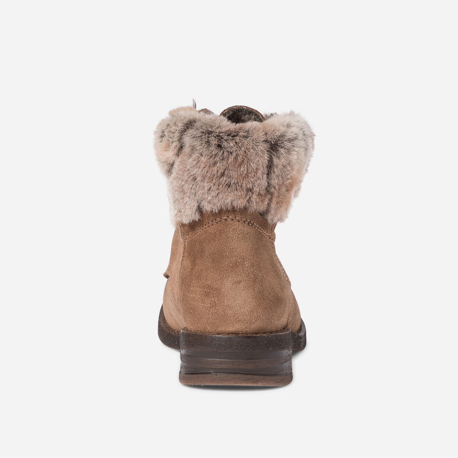 Bottine camel fourrée en cuir velours