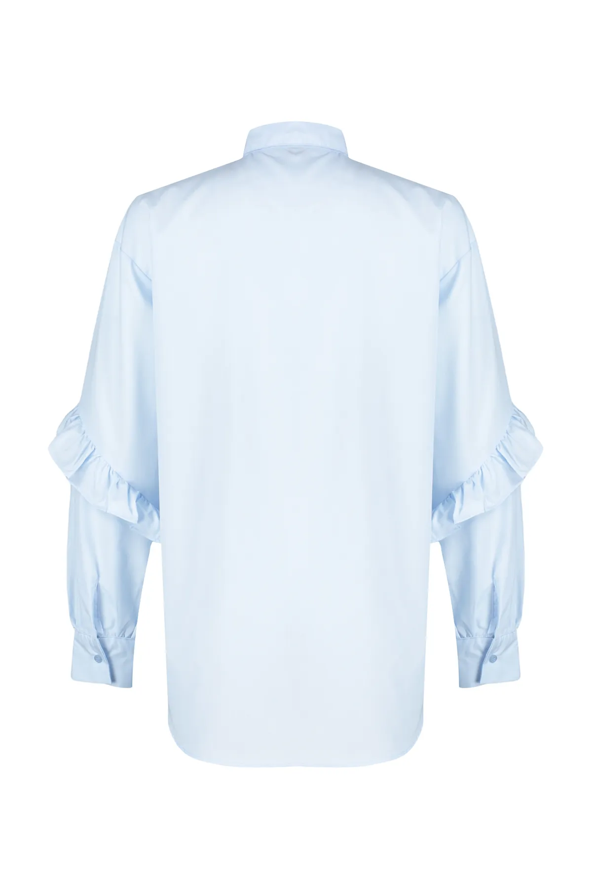 Trendyol Modest  Blaues Hemd aus gewebter Baumwolle mit Rüschendetail TCTSS24TG00019