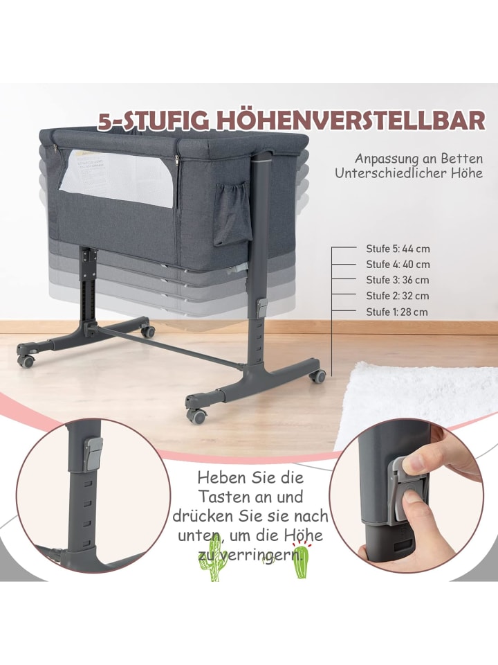 COSTWAY 3 in 1 Beistellbett in Anthrazit günstig kaufen onesize