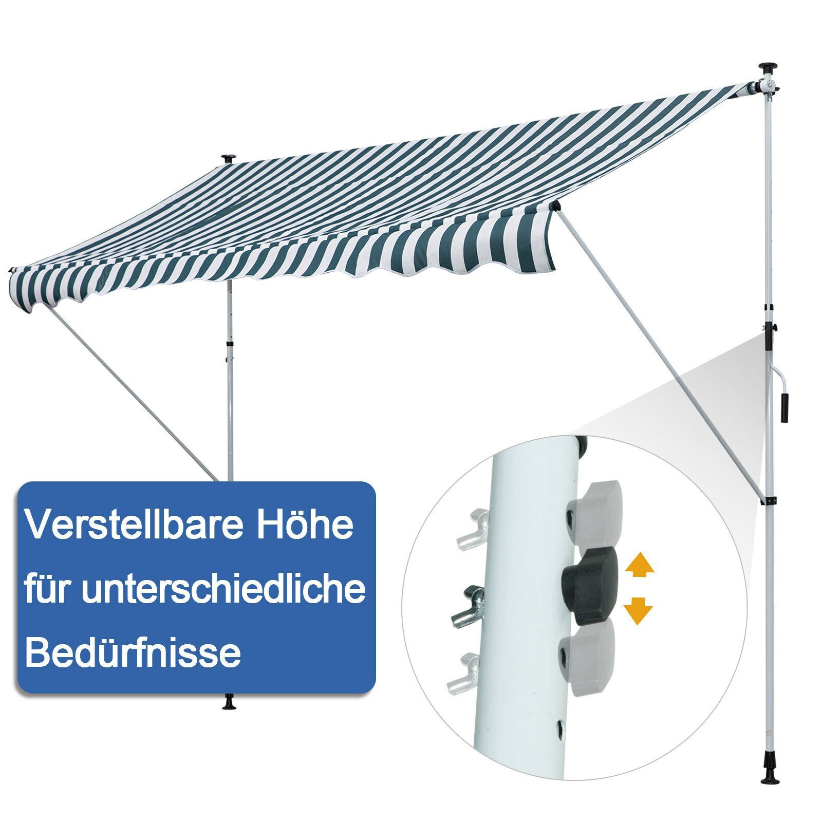 Outsunny Markise Klemmmarkise mit Faltarm