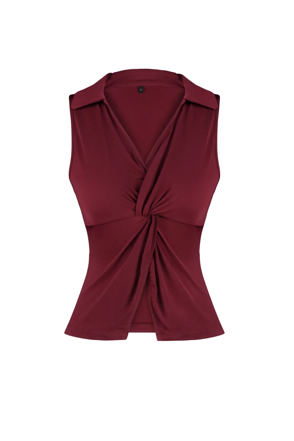 Trendyol Collection  Weinrote Stretch-Strickbluse mit Polokragen TWOSS24BZ00085