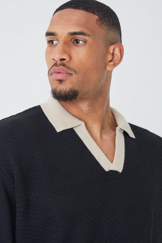 Tall langärmliges Oversize Poloshirt mit Kontrast-Kragen