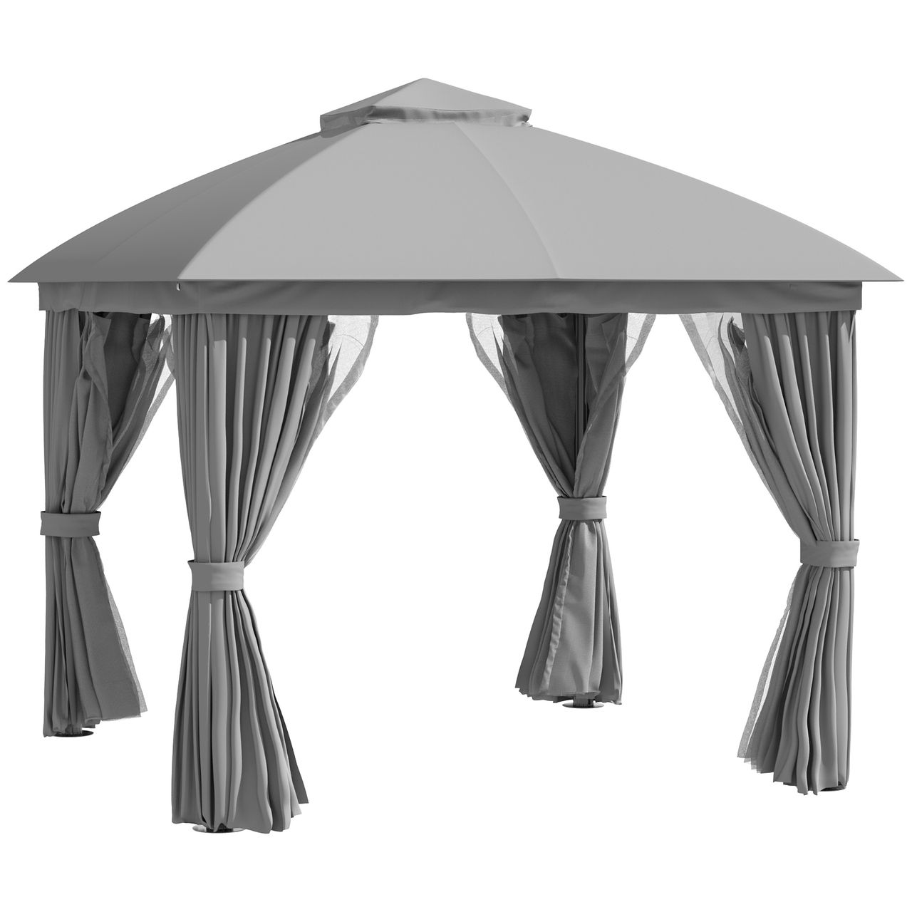 Outsunny Gartenpavillon Pavillon 3 x 3 m mit Doppeldach mit Moskitonetz Alu