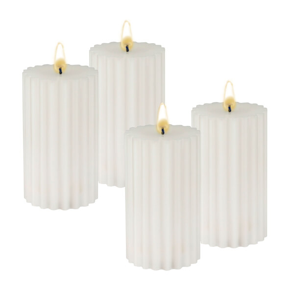 LED-Echtwachskerzen, gerippt, weiß, 2 x 2er Set