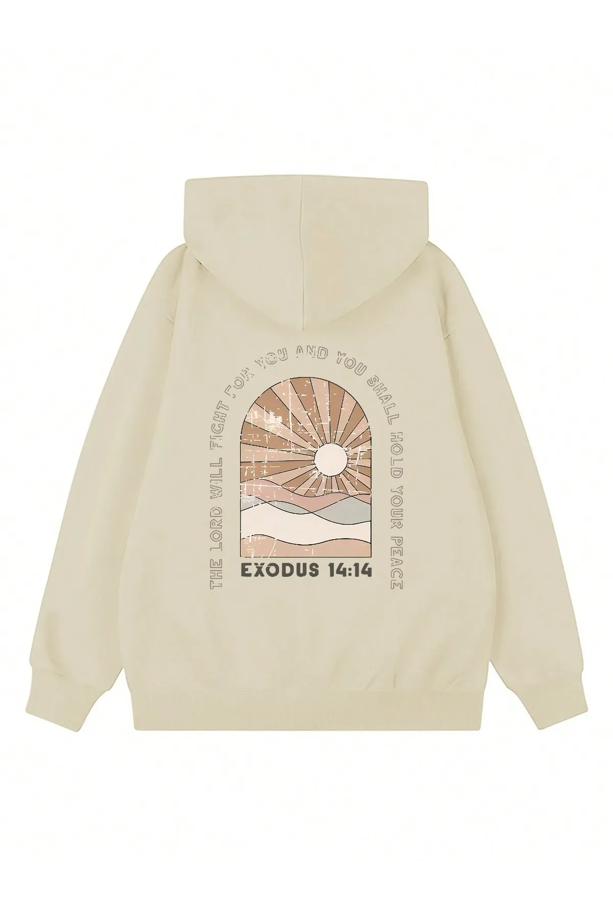 Know  Beigefarbener Hoodie mit Exodus-Print für Damen in Übergröße mit Kapuze