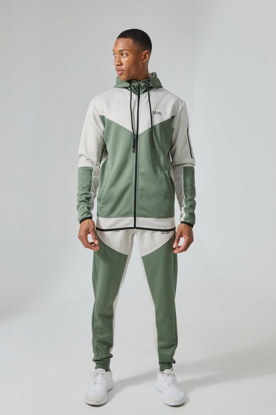 Active Colorblock Trainingsanzug mit Kapuze und Trichterkragen