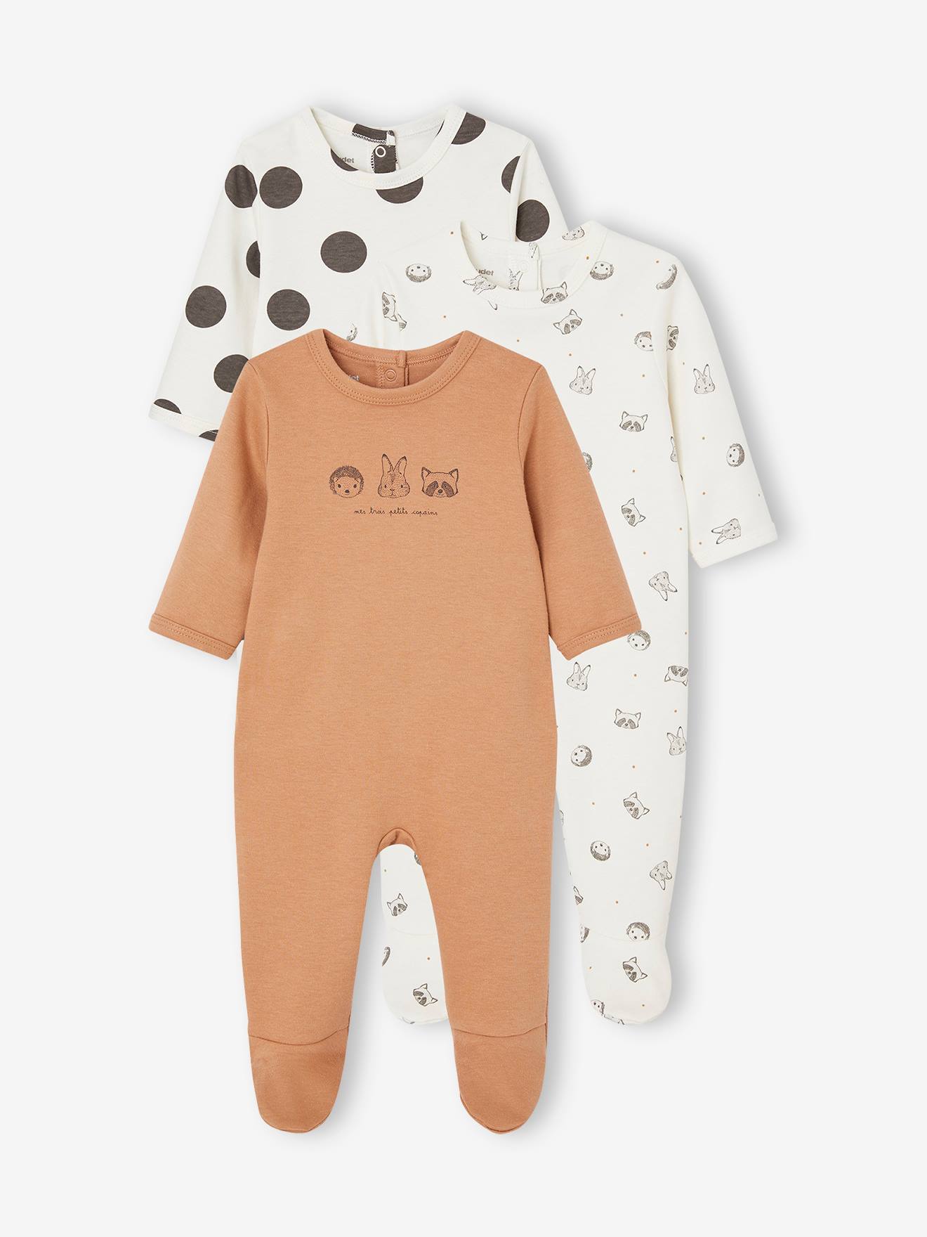Vertbaudet 3er-Pack Baby Strampler BASIC, Interlock-Jersey - pack salbeigrün savanne