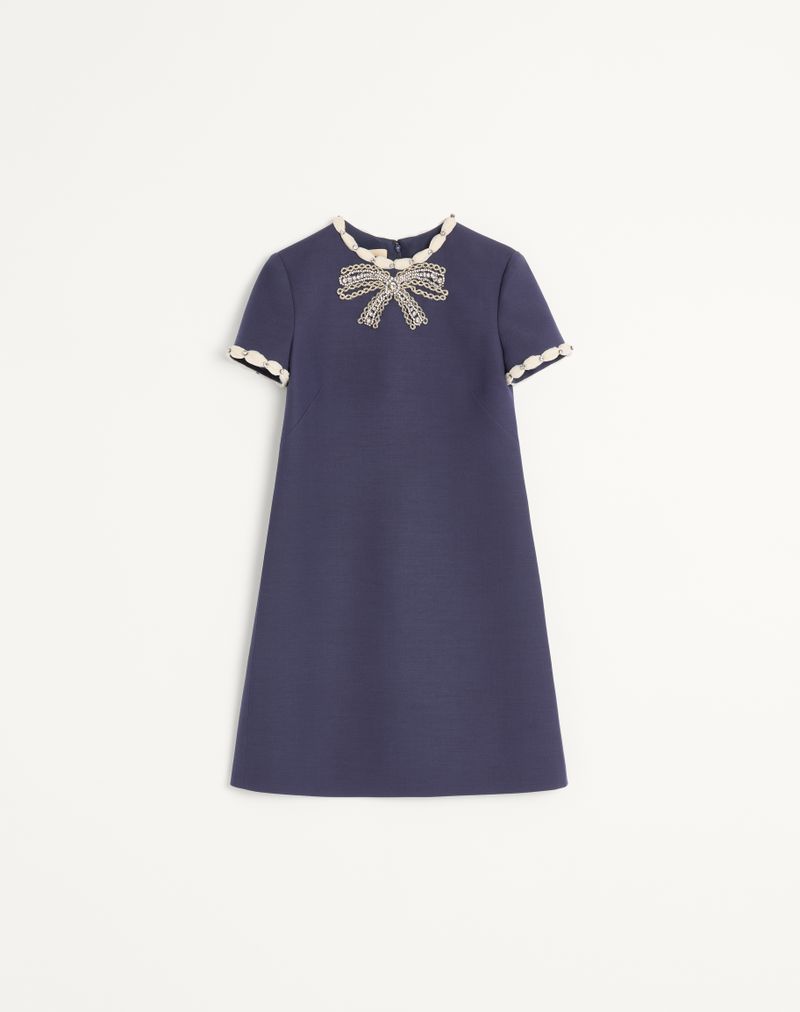 Vestido curto de crepe bordado de alta costura