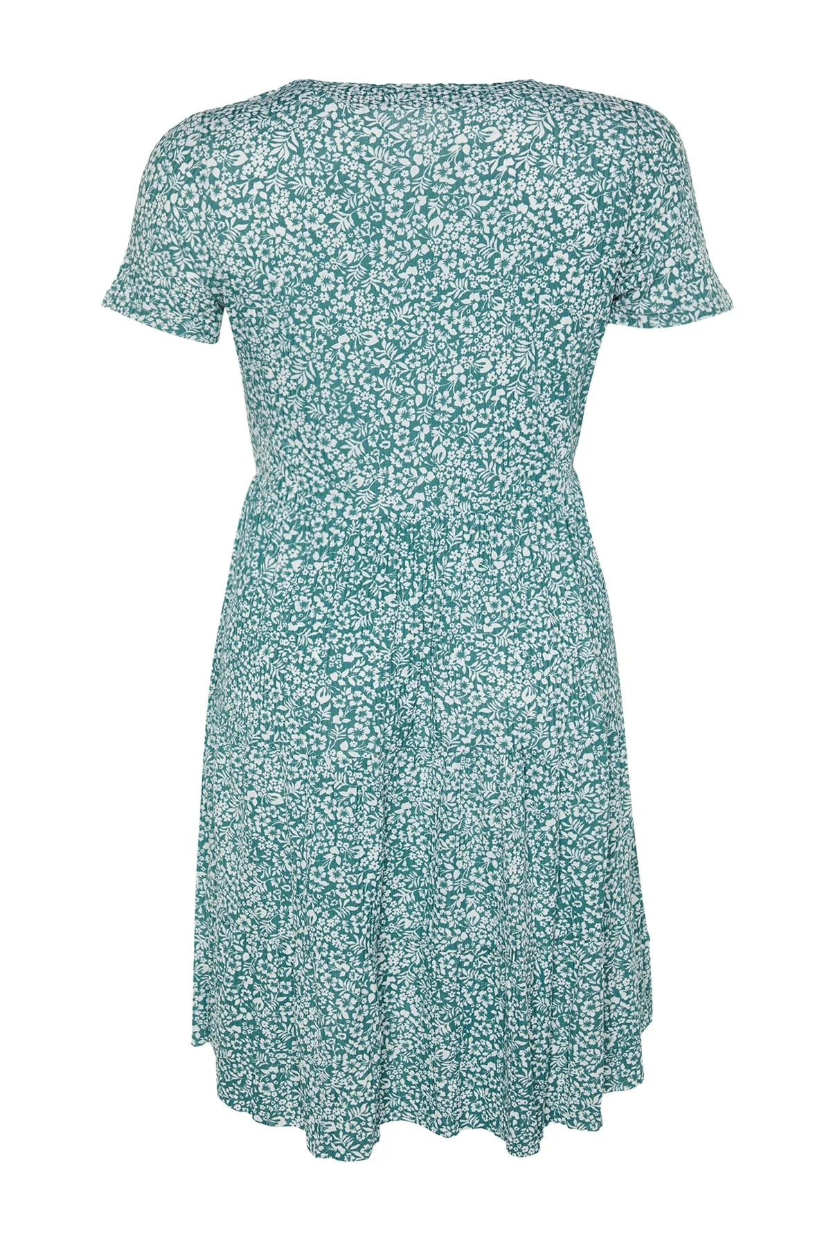 Trendyol Curve  Grünes Strickkleid mit V-Ausschnitt und Blumenmuster TBBSS22EL1638