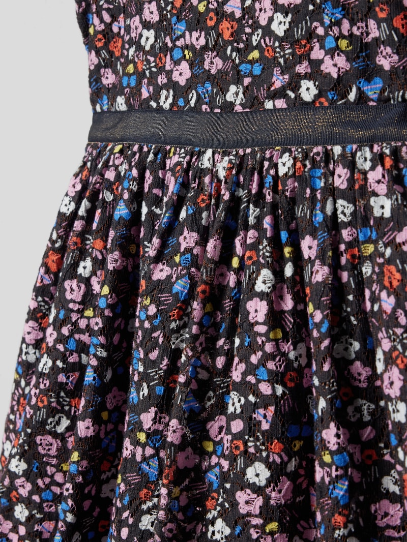 Midikleid mit Lochstickerei in marineblau