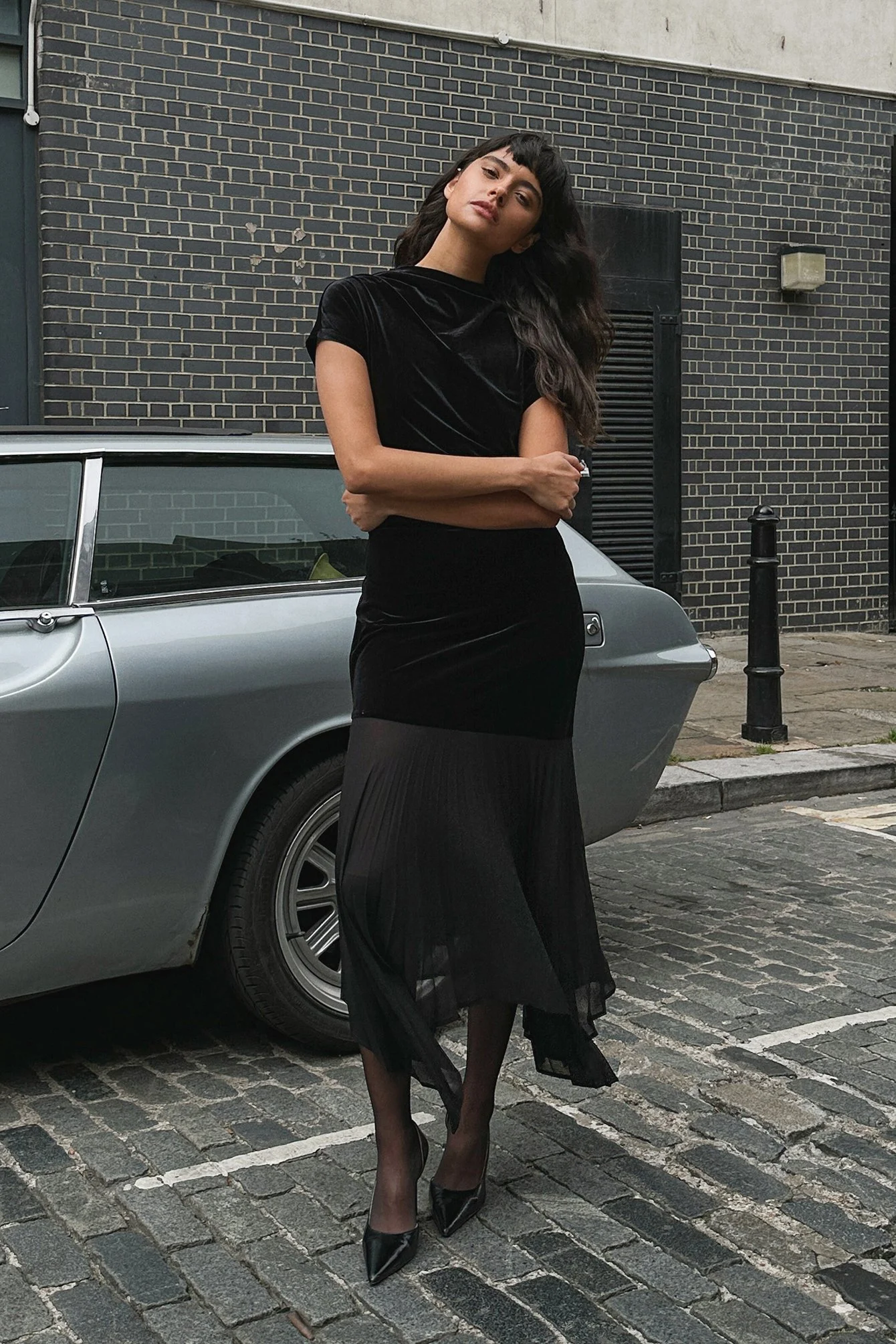 Midikleid mit plissiertem Rock