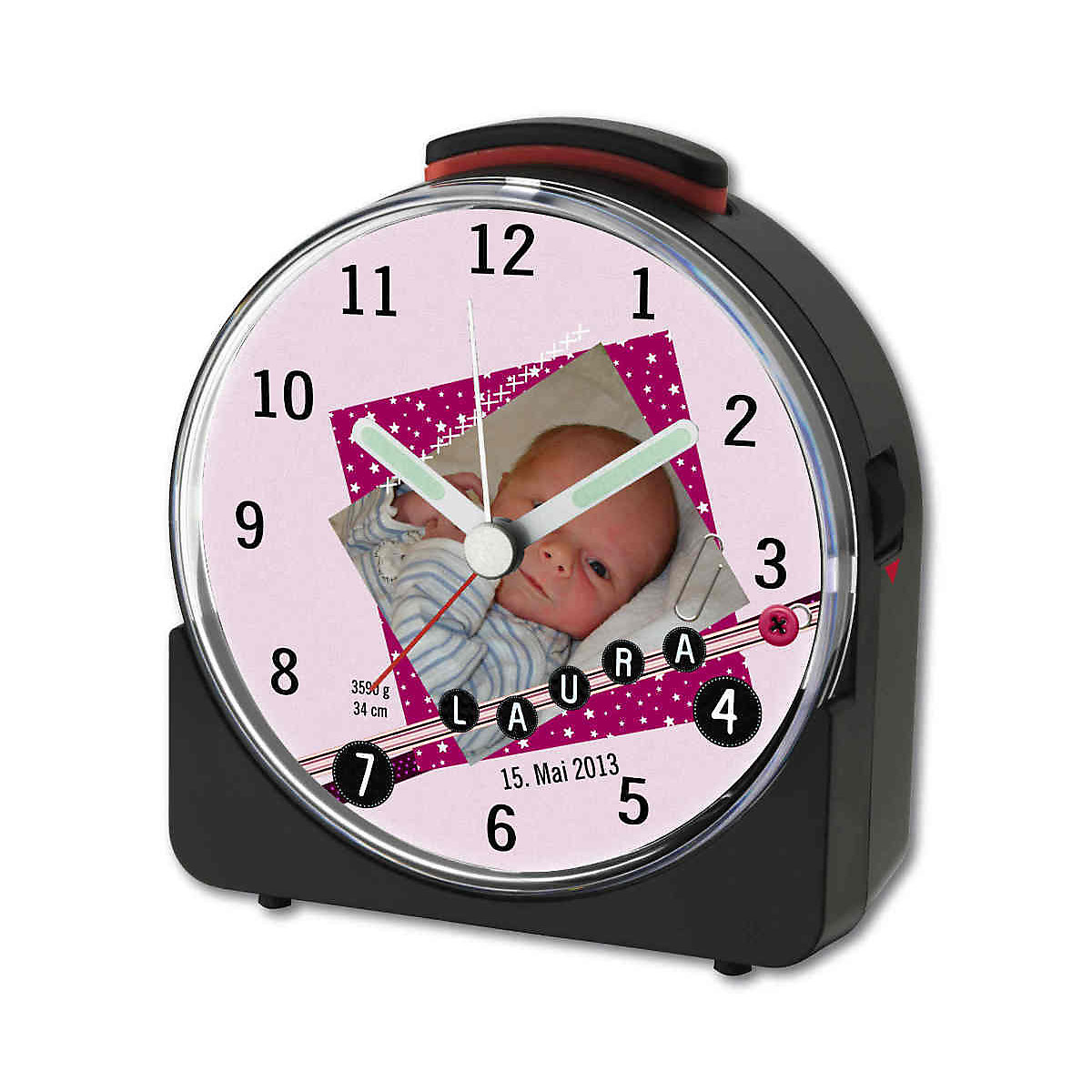 Kinder Funkwecker weiß personalisiert mit Namen Scrapbooking