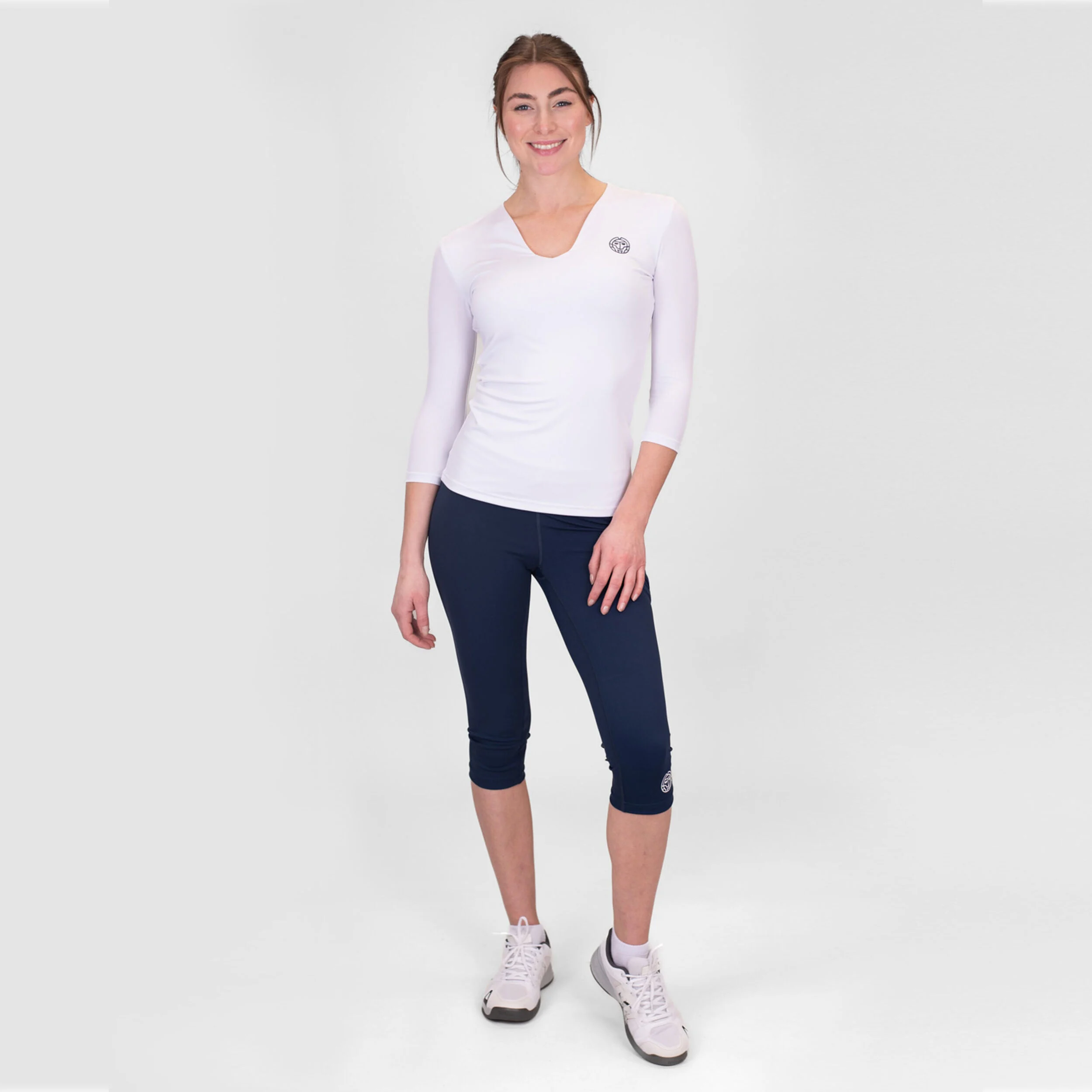 Crew V-Neck Longsleeve Damen - Weiß