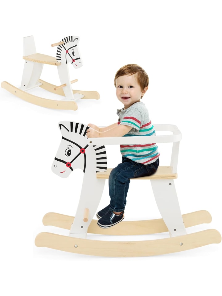 COSTWAY 2 in 1 Zebra Schaukelpferd in Weiß günstig kaufen 48 cm