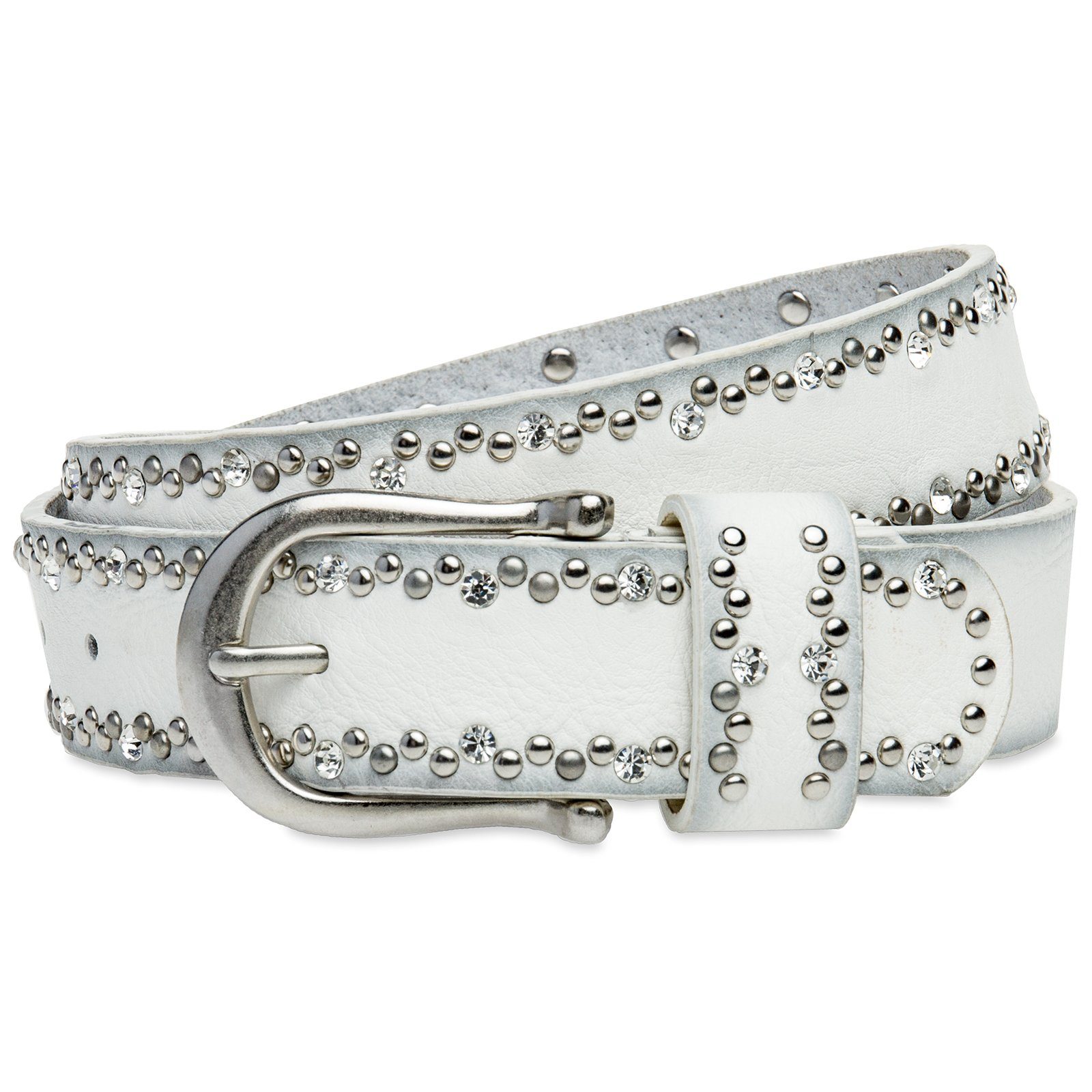 Caspar Nietengürtel GU292 Damen Gürtel mit dezentem Strass und Nieten Dekor