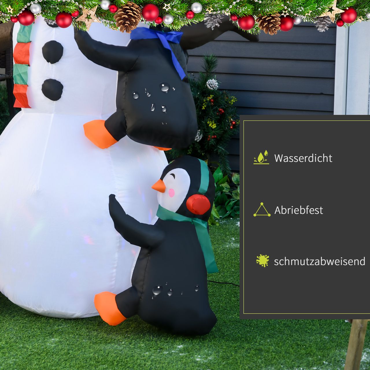 HOMCOM Weihnachten aufblasbarer Schneemann mit 3 Pinguinen LEDs Polyester 140 x 70 x 180 cm