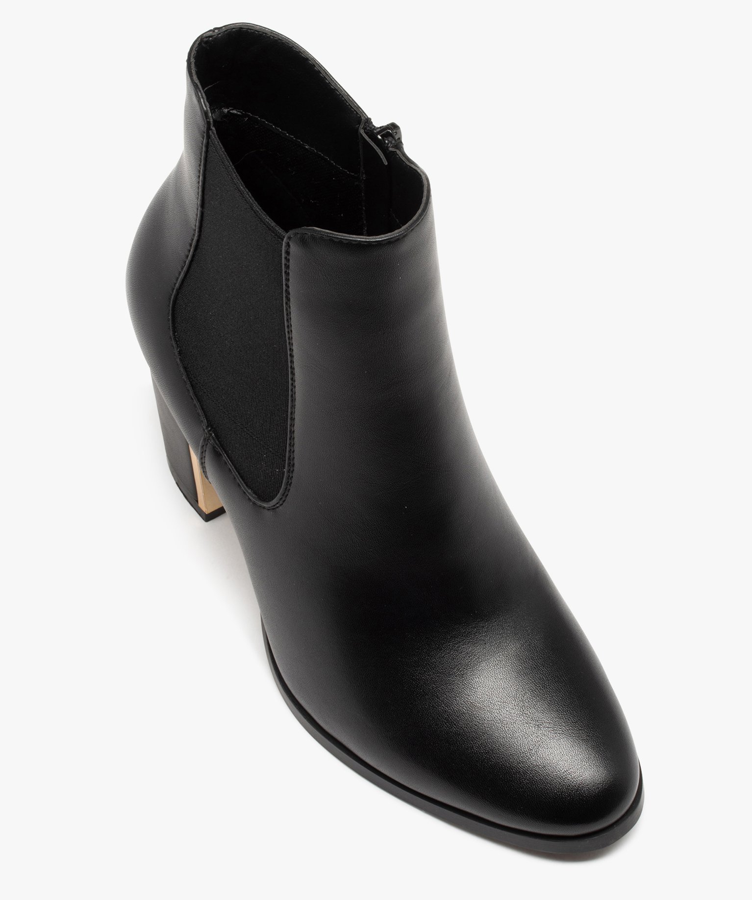 Boots femme unies à talon carré liseré métallique noir | GEMO
