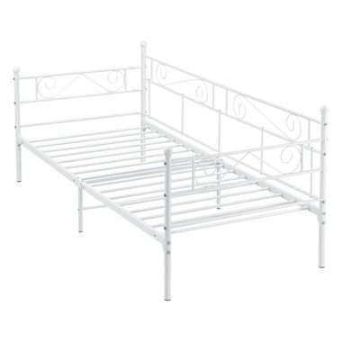 en.casa Metallbett, Kerava Bettsofa mit Lattenrost Tagesbett 90x200cm Stahl Weiß