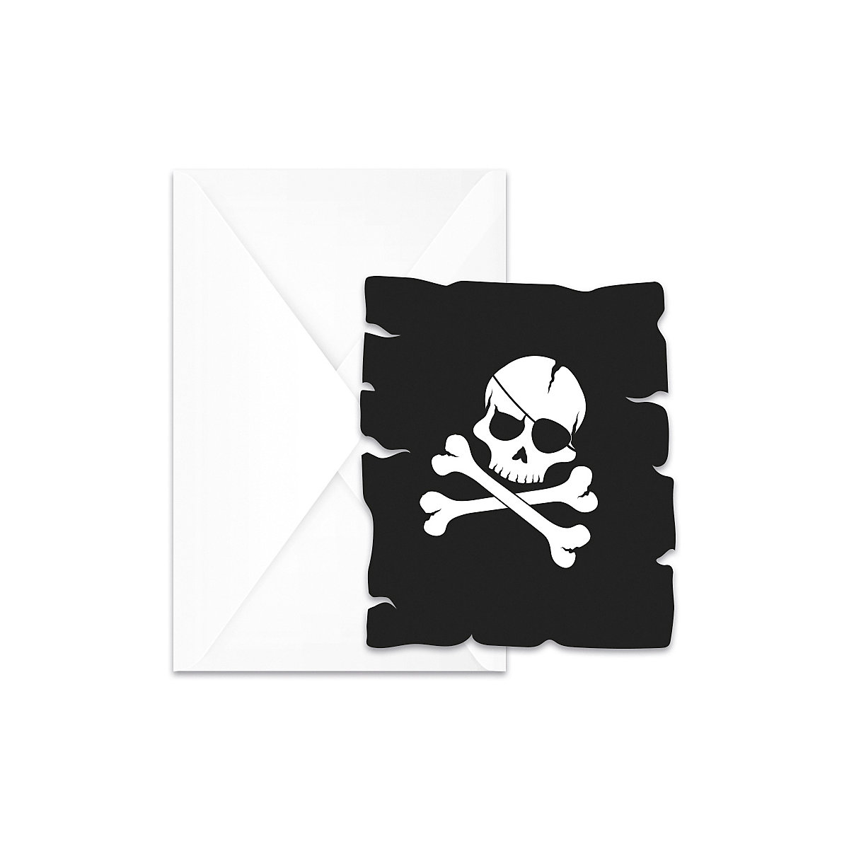 Einladungskarten Piraten Black Skull, gestanzt, 6 Stück inkl. Umschlag