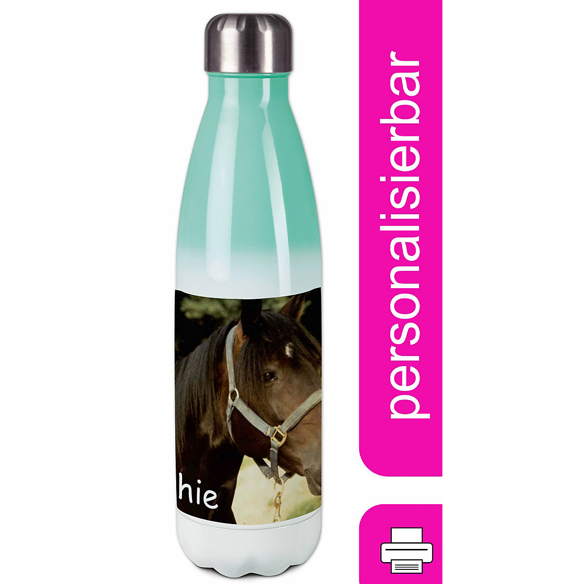 Edelstahl Kinder Thermoflasche / Trinkflasche bunt Pferd Orignial Spülmaschinenfest, Auslaufsicher, Bruchfest, Doppelwandig, Für Heißgetränke geeignet, Mit Deckel, Isoliert