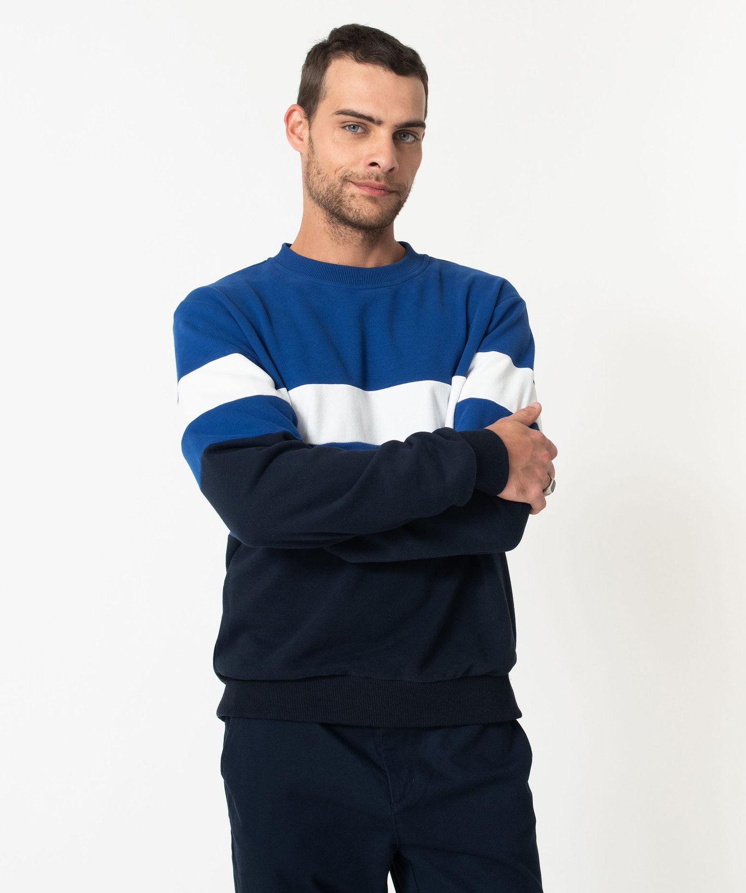 Sweat en maille bouclette tricolore homme bleu fonce | GEMO