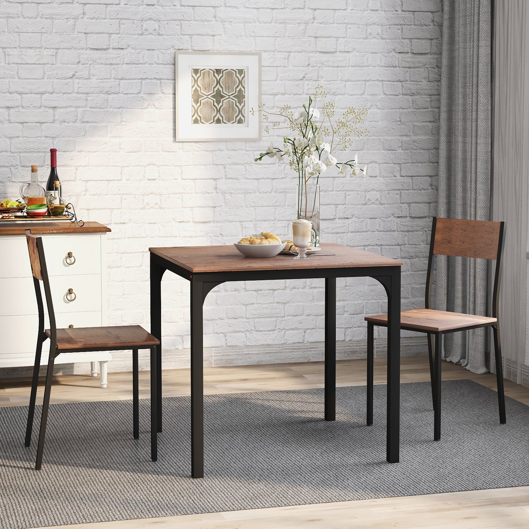 Flieks Essgruppe, (set,3-tlg), Sitzgruppe Küchentisch mit 2 Stühlen für Esszimmer Küche Wohnzimmer