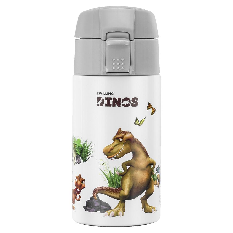 Trinkflasche DINOS, 350 ml, Edelstahl, Weiß-grau