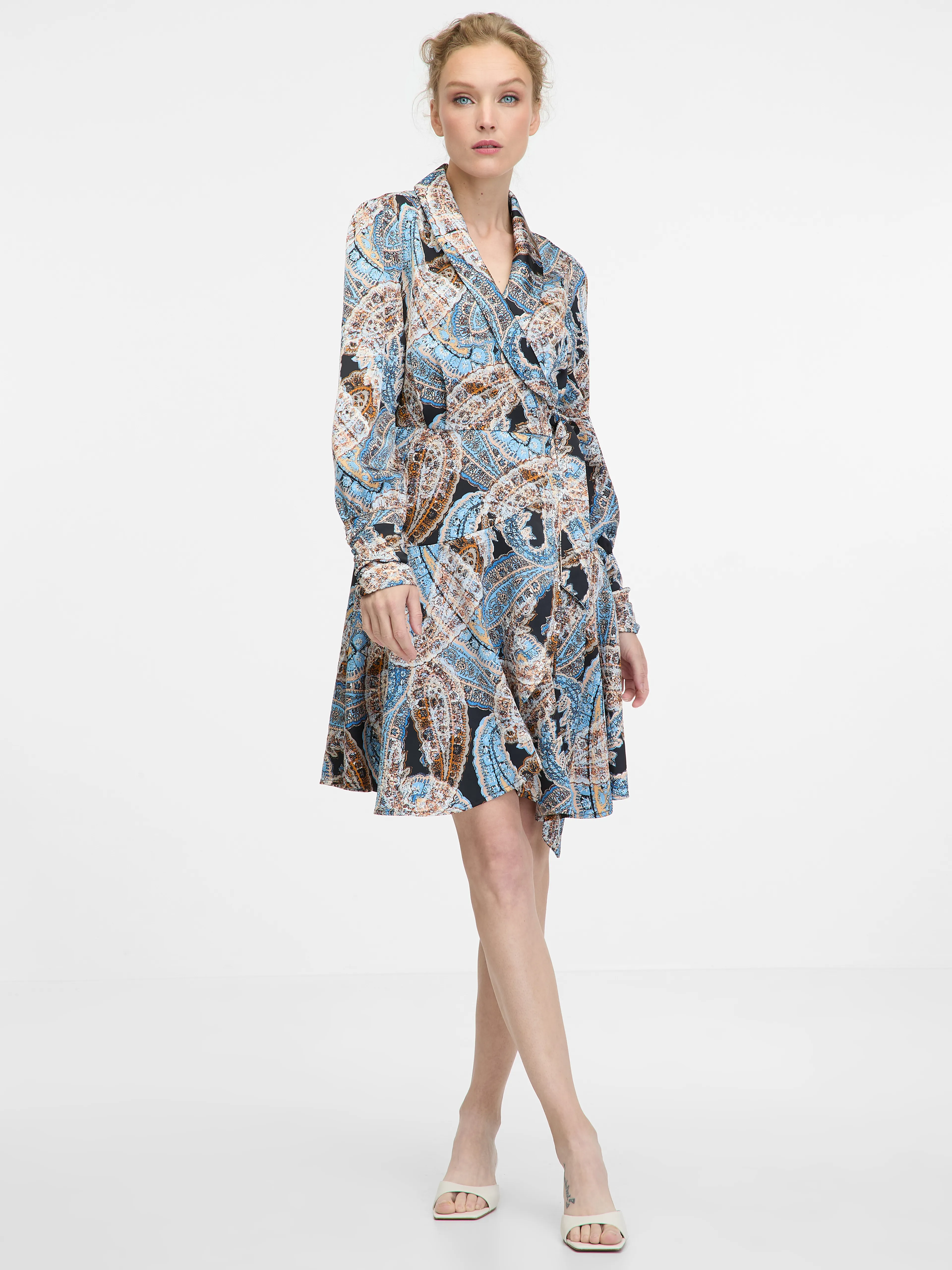 Blau gemustertes knielanges Damenkleid ORSAY